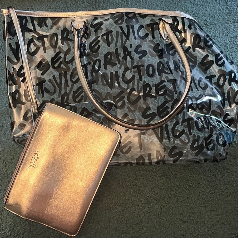 Victoria's Secret Black and Gold Tote Bag Set
